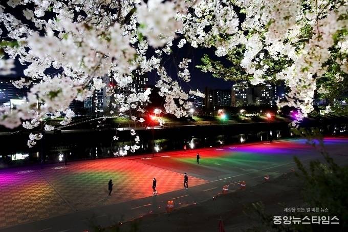 광명시는 16일 저녁 안양천 햇무리광장에서 안양천 경관조명 개장식을 열었다.(사진=광명시)
