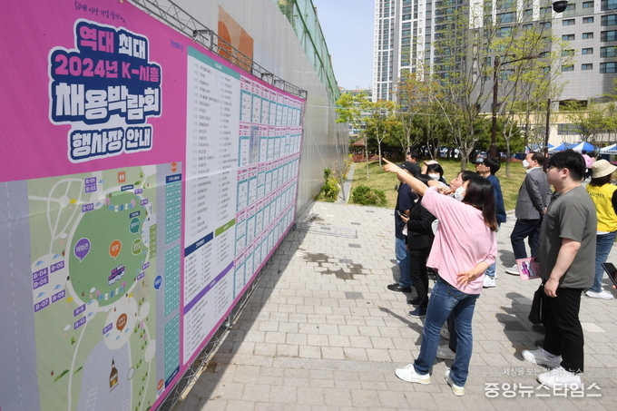 17일 오후 2시 대야삼2 어린이공원에서 시흥시가 단독으로 주최한 ‘역대 최대 채용박람회’ 모습. (사진=시흥시)