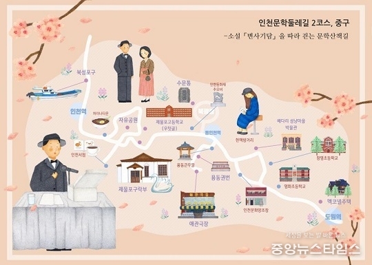 인천문학둘레길 2코스(중구) 약도