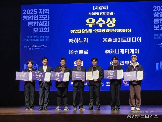 용인 1인창조기업 지원센터 입주기업 '원웰', 2025년 창업 인큐베이팅 경진대회 우수상 수상. 왼쪽에서 두번째, 박소웅 대표.(사진=용인시산업진흥원)