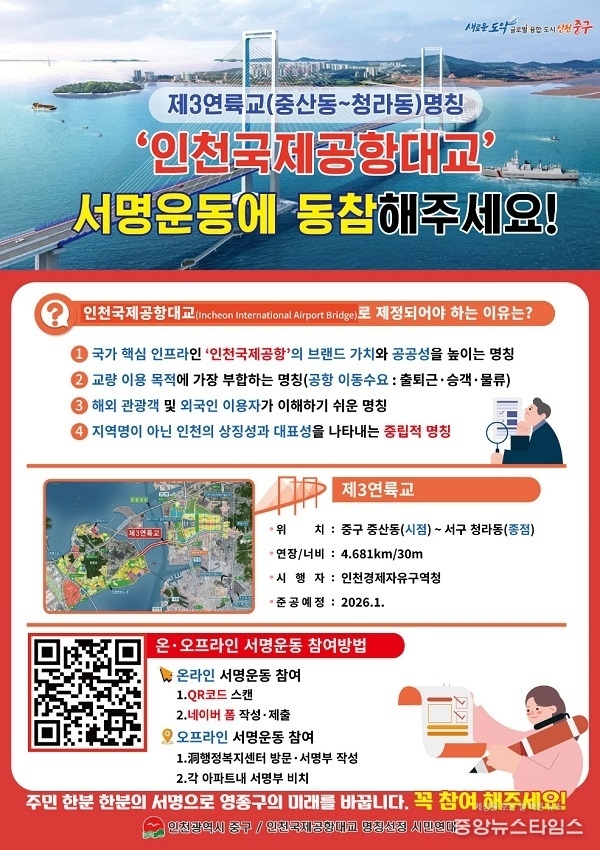 제3연륙교 주민 서명운동 홍보물.(인천 중구청 제공)