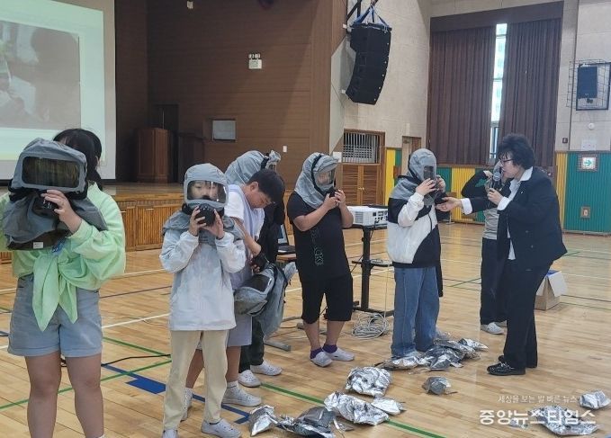 평택시 내구연한 경과 방독면 활용 교육 실시