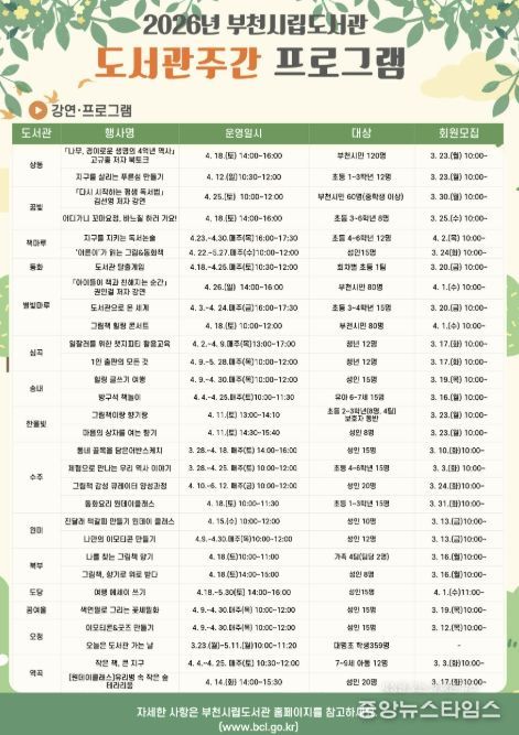 도서관주관 운영 프로그램 안내 이미지