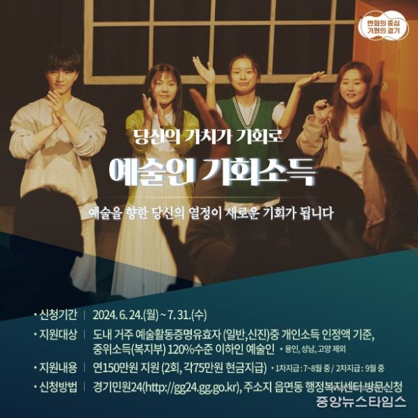 안성시, 2024년 '경기도 예술인 기회소득' 신청 시작