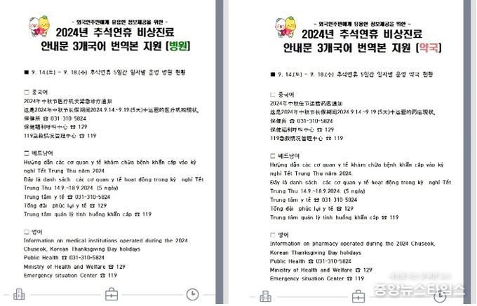 추석 연휴 비상 진료, 병원·약국 정보 3개 국어 번역본 지원