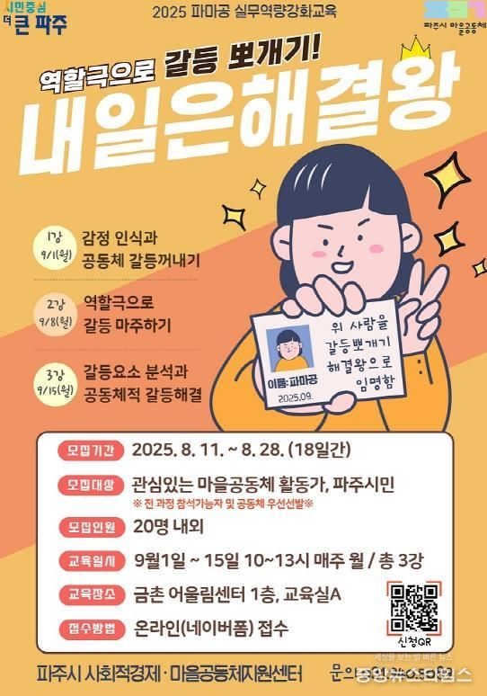 파주시, 마을공동체 역량강화 위한‘내일은 해결왕’참가자 모집