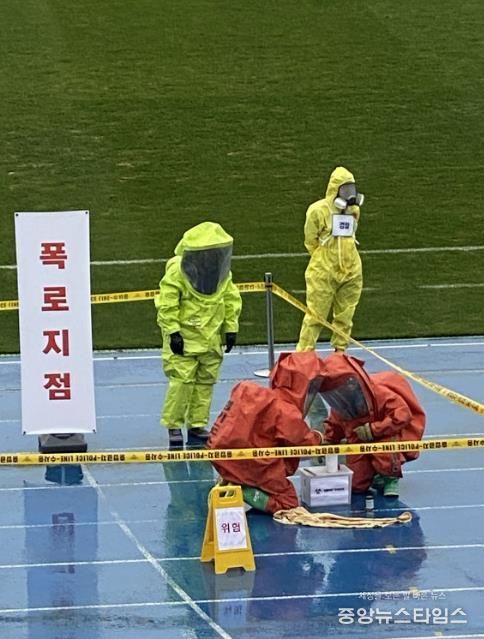 장안구보건소가 생물테러 감염병 대응 훈련을 하고 있다.
