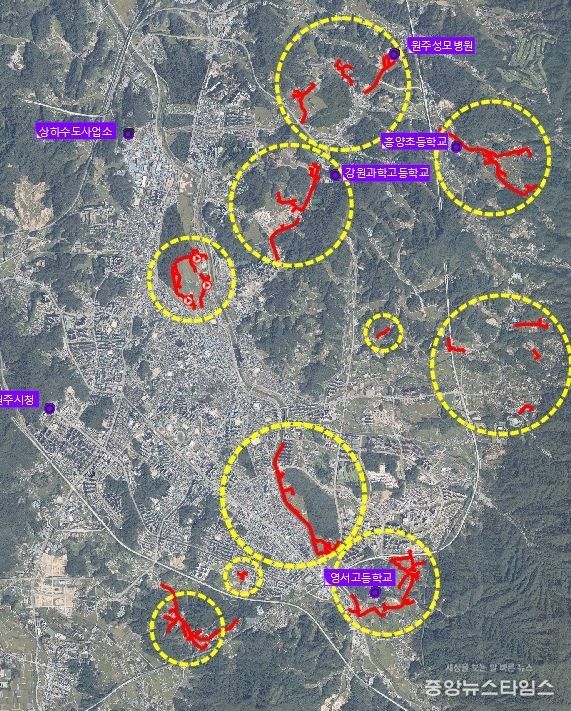 원주처리구역 하수관로 정비사업 위치도
