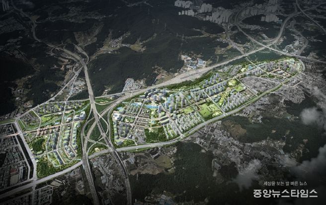 조감도. 지구계획 변경 등 조성계획 변경으로 개발 완료 시 상이할 수 있음