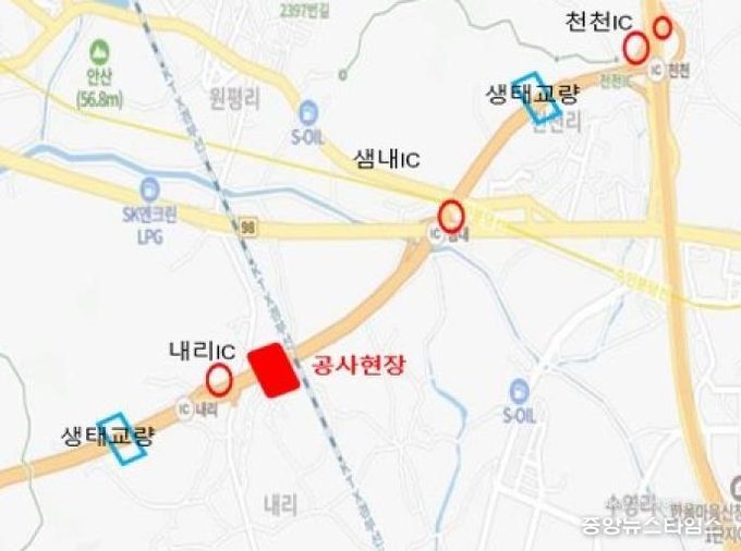 비봉~매송간 도시고속도로 내리나들목~샘내나들목 통제구간.(화성시 제공)