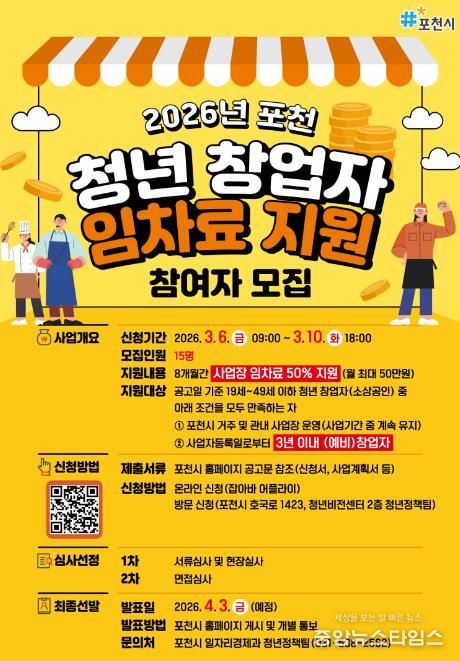 포천시, 2026년 청년 창업자 임차료 지원사업 참여자 내달 10일까지 모집