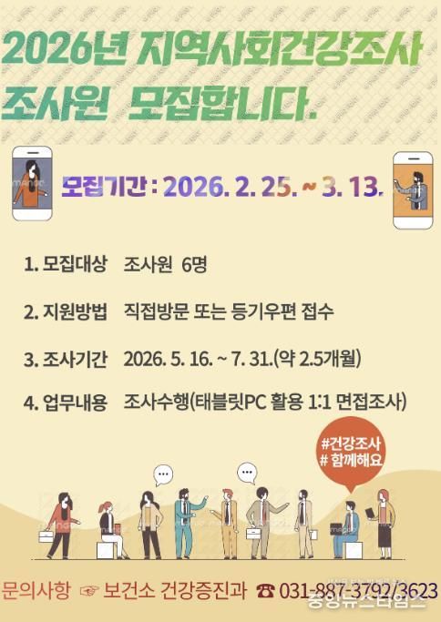 2026년 '여주시 지역사회건강조사 조사원' 모집 공고